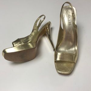 Guess gold platform heels